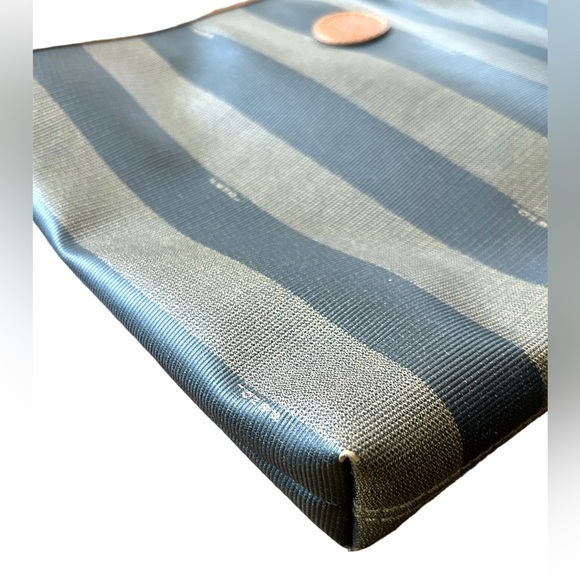 Vtg FENDI Pequin Stripe Brown Coated Canvas Long Strap Shoulder Crossbody Purse - Picture 5 of 9